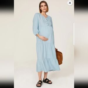 Isabella Oliver Blue Tencel Tiered Midi Maternity Dress Size 2